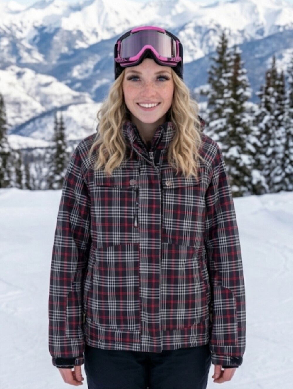 NWOT Free Country Radiance Snowboarding Jacket 1X Pink Plush Plaid Black Heavy